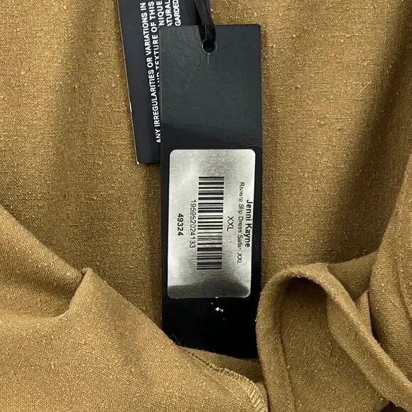 JENNI KAYNE Riviera Slip Dress Womens XXL Safari Green Raw Silk V-neck Maxi NEW - Picture 10 of 16